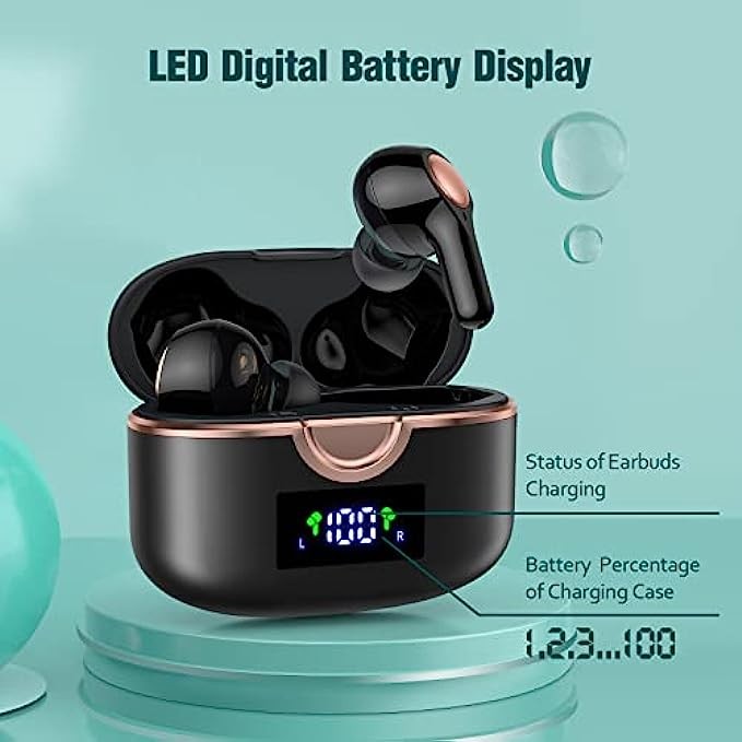 Bluetooth Headphones 4 Dynamic Drivers Wireless Earbuds 40Hrs Playtime with LED Display Charging Case Touch Control in-Ear Earphones with Mic Premium Deep Bass Headset for Sport Black STACUL-VEAT00L