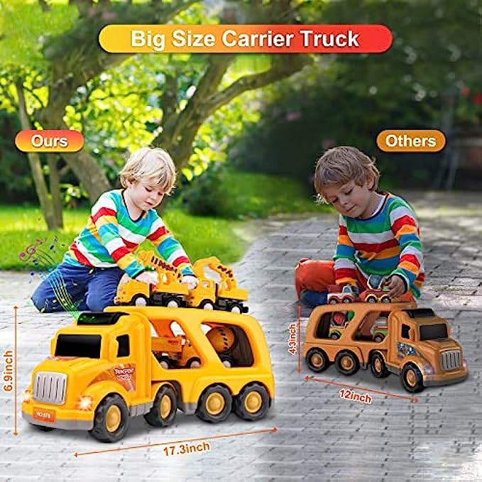 Nicmore Kids Toys Car for Boys: Boy Toy Trucks for 3 4 5 6 Year Old Boys Girls | Toddler Toys 5 in 1 Carrier Vehicle Construction Toys for Kids Age 3-4 3-5 4-7 | Birthday Party Boy Gifts for Kids