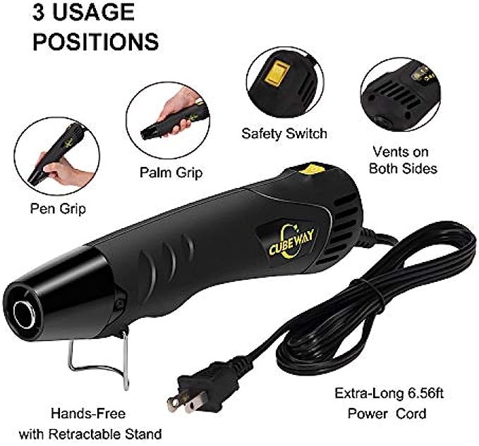 Mini Heat Gun, 350W 662°F Tiny Hot Air Gun Kit with Reflector Nozzle and Heat Shrink Tubing for Wire Connectors, Embossing Small Heat Gun for Epoxy Resin Vinyl Craft Candle Making, CUBEWAY